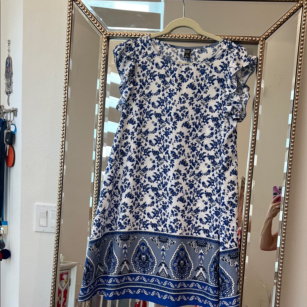 Elegant Blue and White Floral Mini Dress
